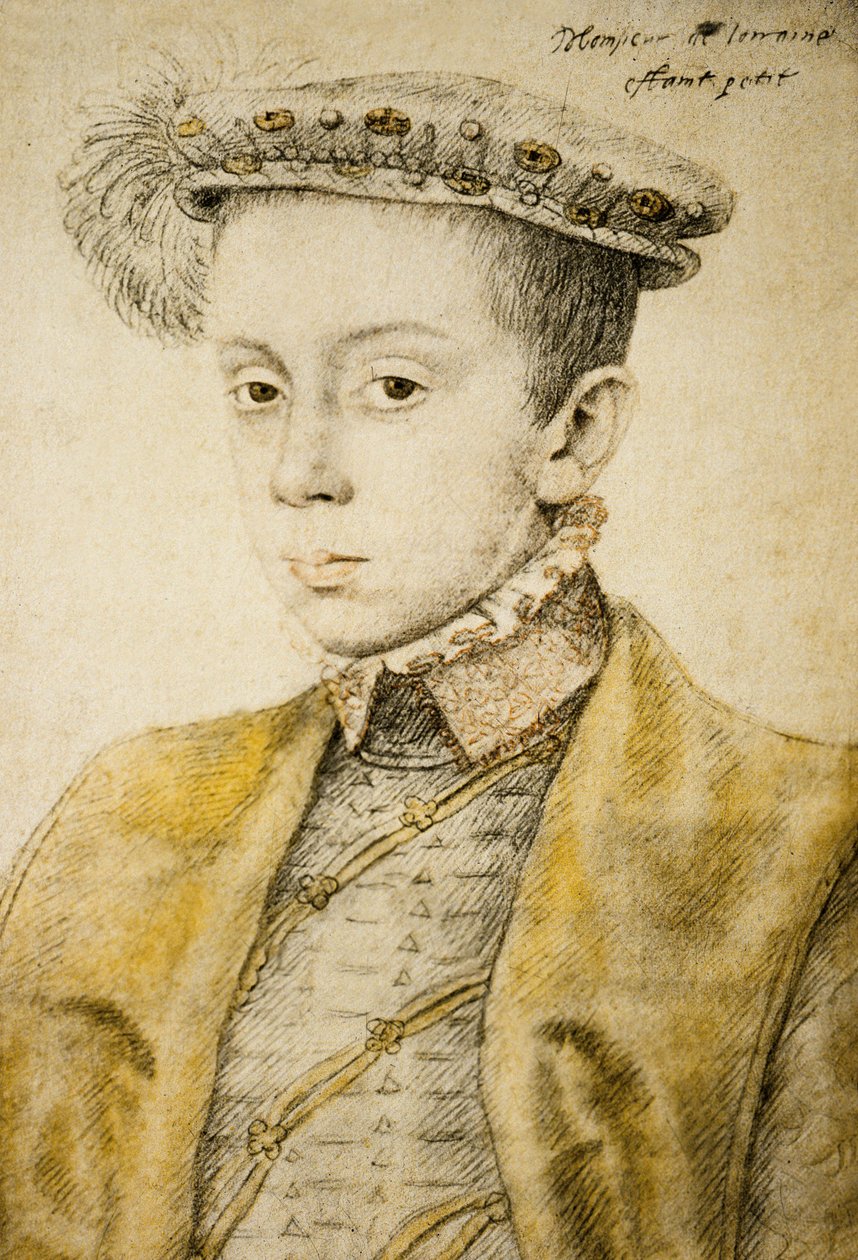 Charles II veya III de Lorraine (1543-1608), c.1558 (çizim, sulu boya, kurşun kalem) by François Clouet