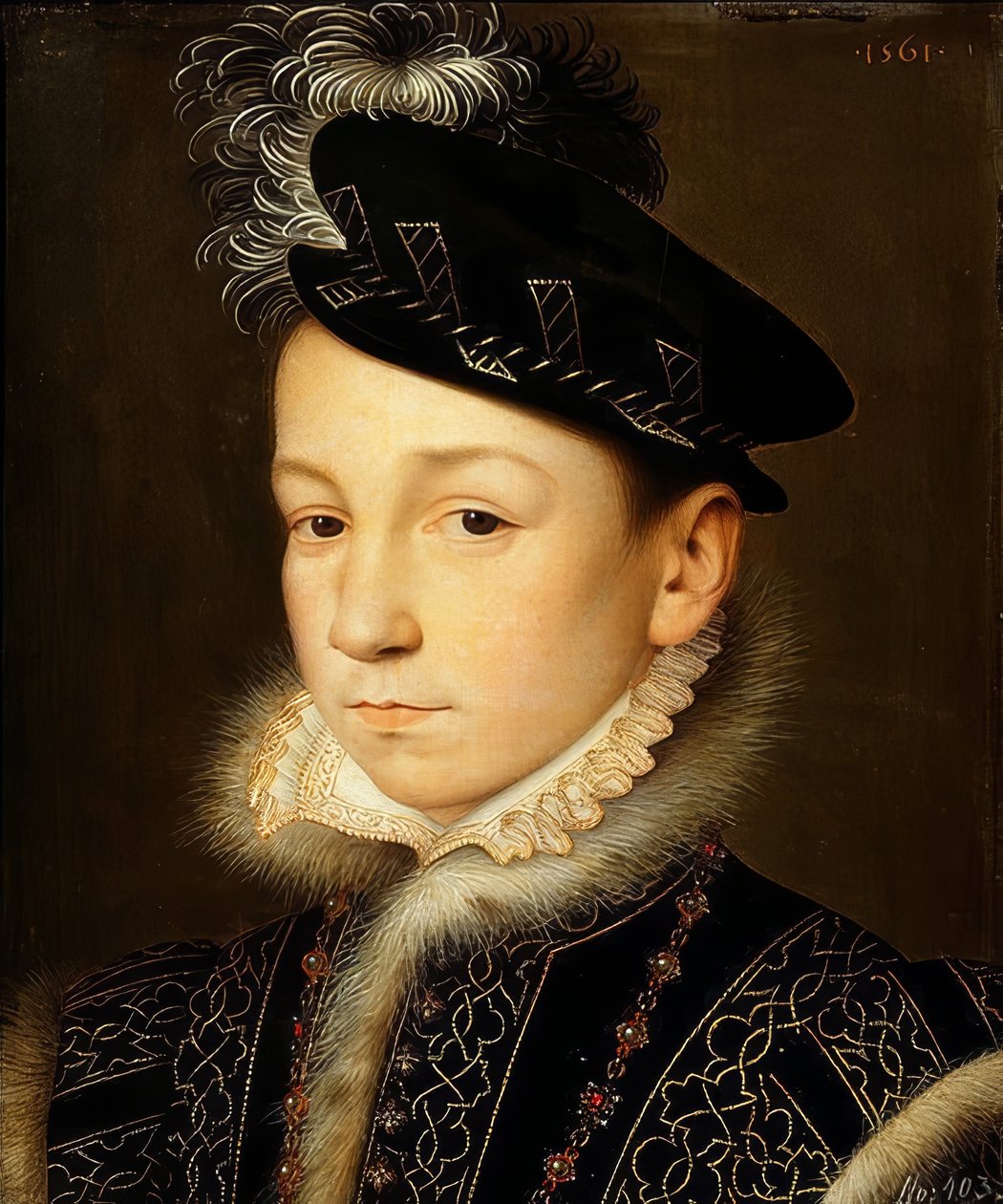 Kral Charles IX Fransa (1550-1574), yarım uzunlukta portre. 1561 by François Clouet