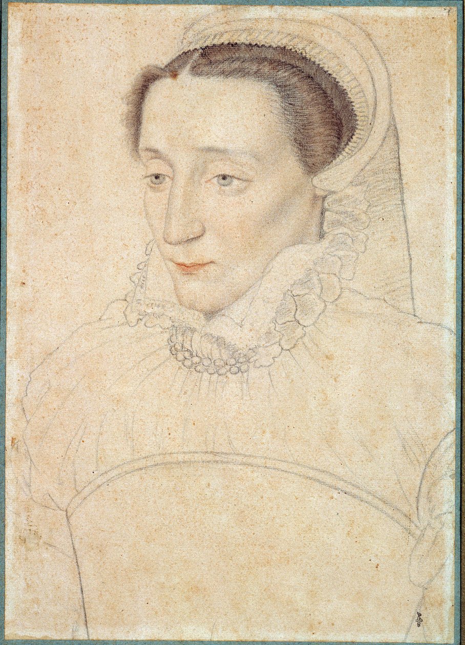 Bilinmeyen bir bayanın portresi. Clouet Francois (1515-1572) tarafından kan ve kara taş çizimi by François Clouet