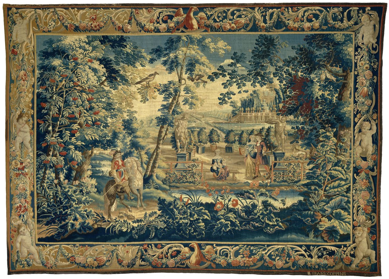 Bir binici ve cesur bir şirketle park manzarası Figürlerle park manzarası (seri başlığı) by François Coppens