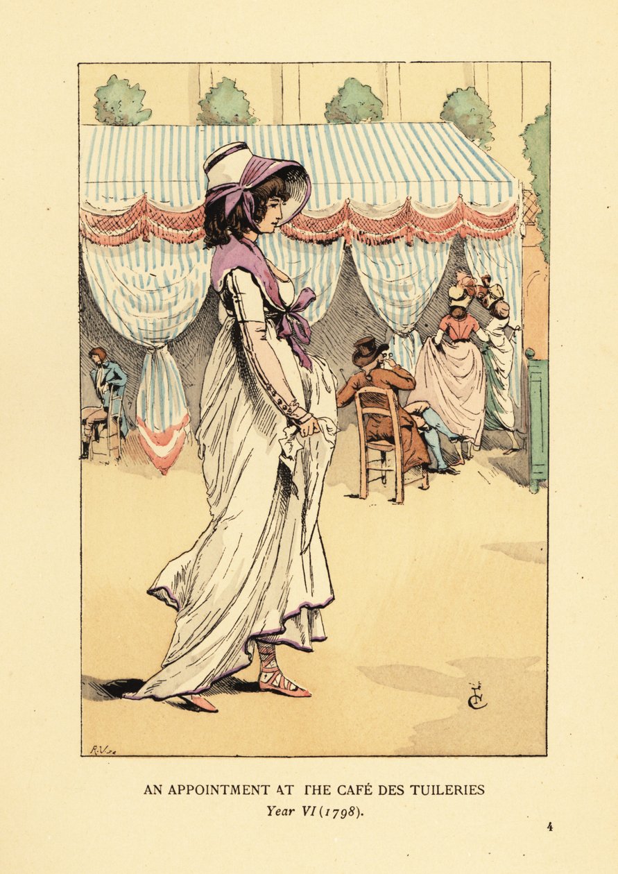 Cafe des Tuileries, Paris, Yıl VI bir randevu için gelen şık kadın by François Courboin