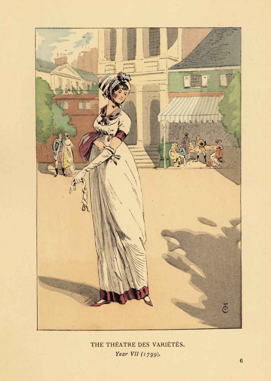 Theatre des Varietes önünde şık kadın, Boulevard Montmartre, Yıl VII by François Courboin