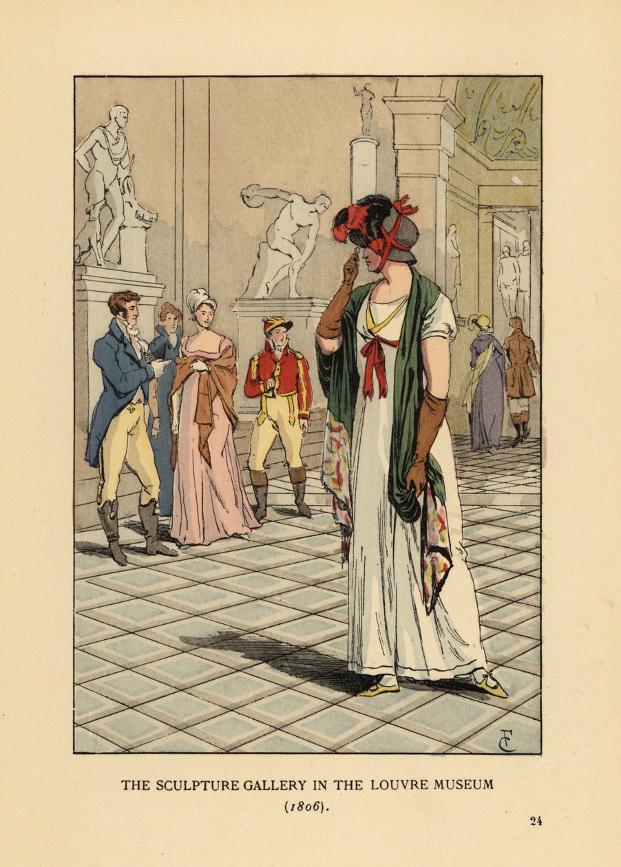 Louvre Müzesi'ndeki heykel galerisindeki şık kadın by François Courboin