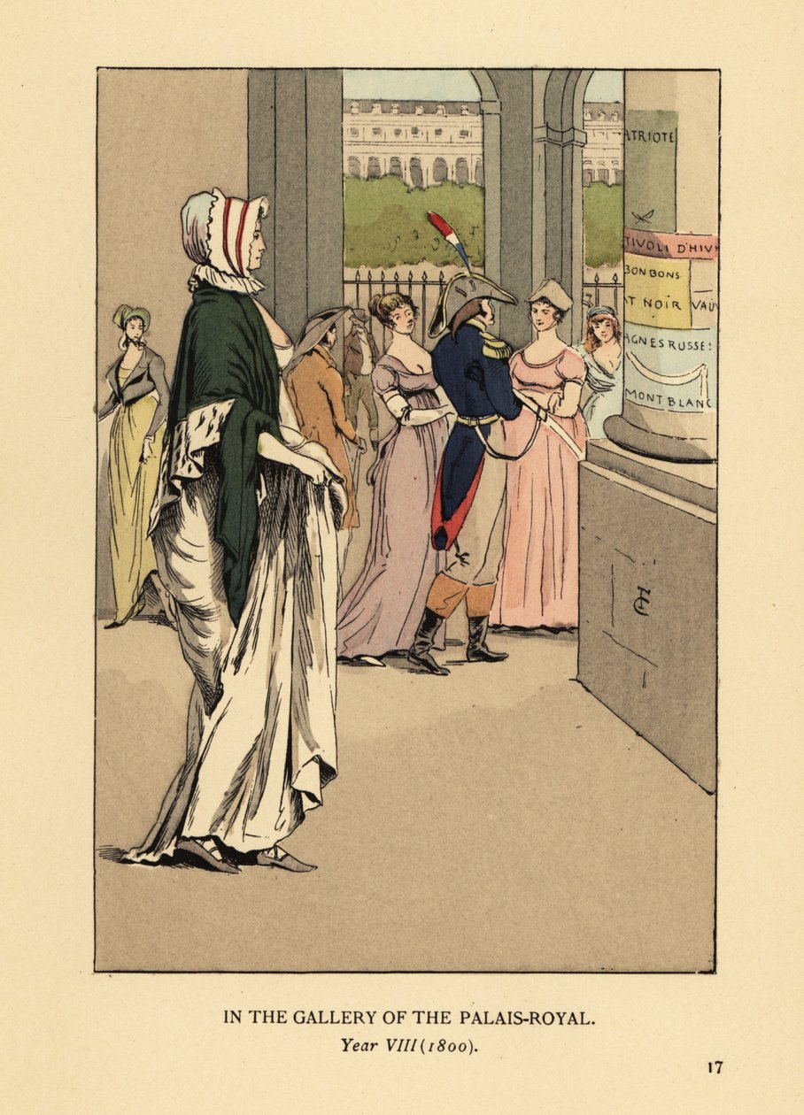 Palais Royal, Paris, Yıl VIII galerisinde dolaşan şık kadın by François Courboin
