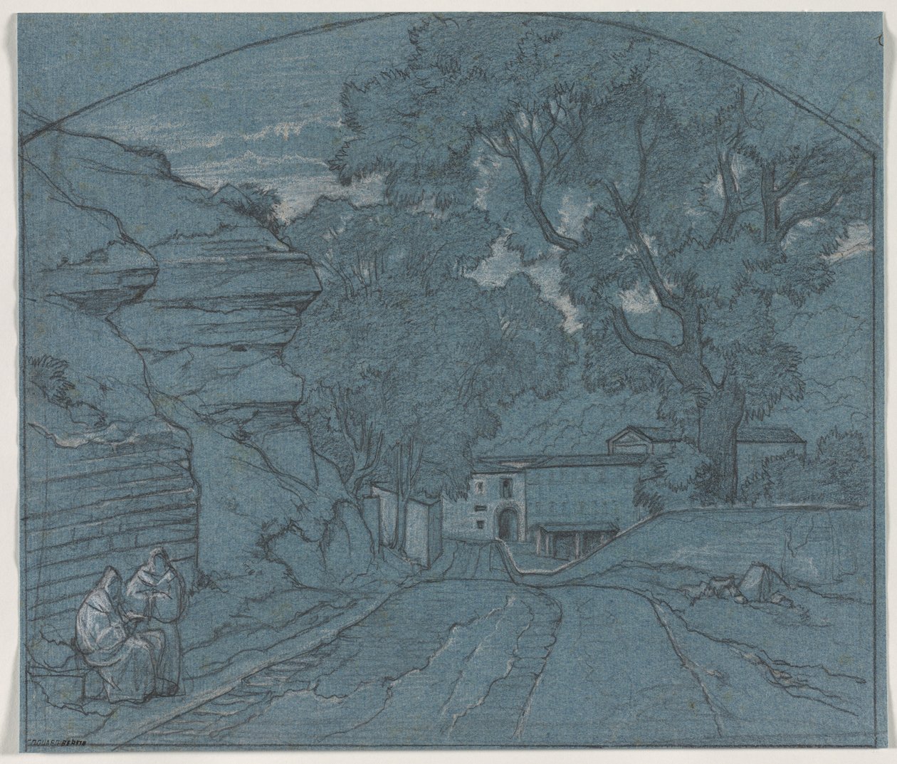 İki Keşişli Manzara, c. 1840. by François Edouard Bertin