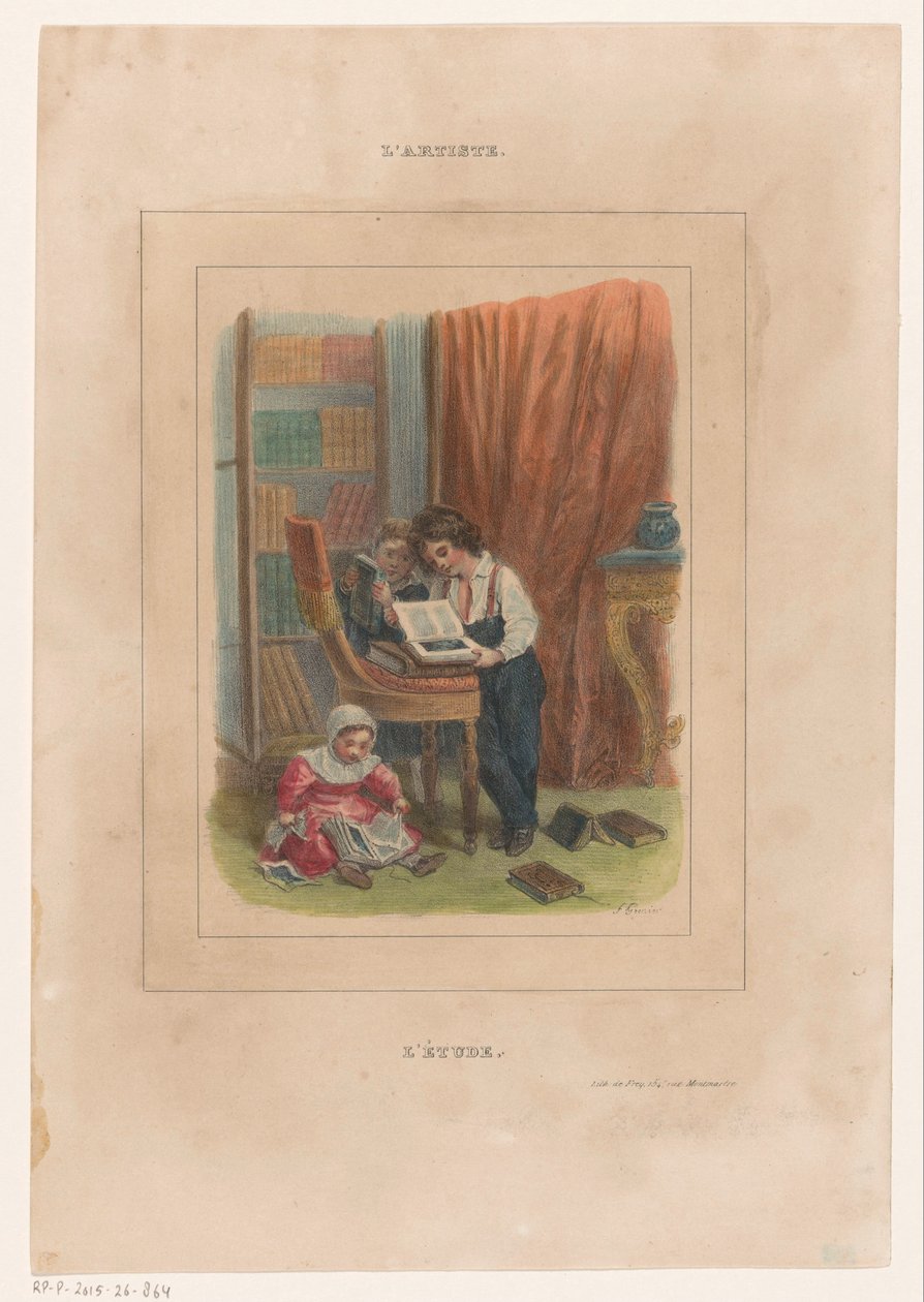 Üç çocuk L'étude kitaplarını görüntüler (nesne üzerindeki başlık) by François Grenier