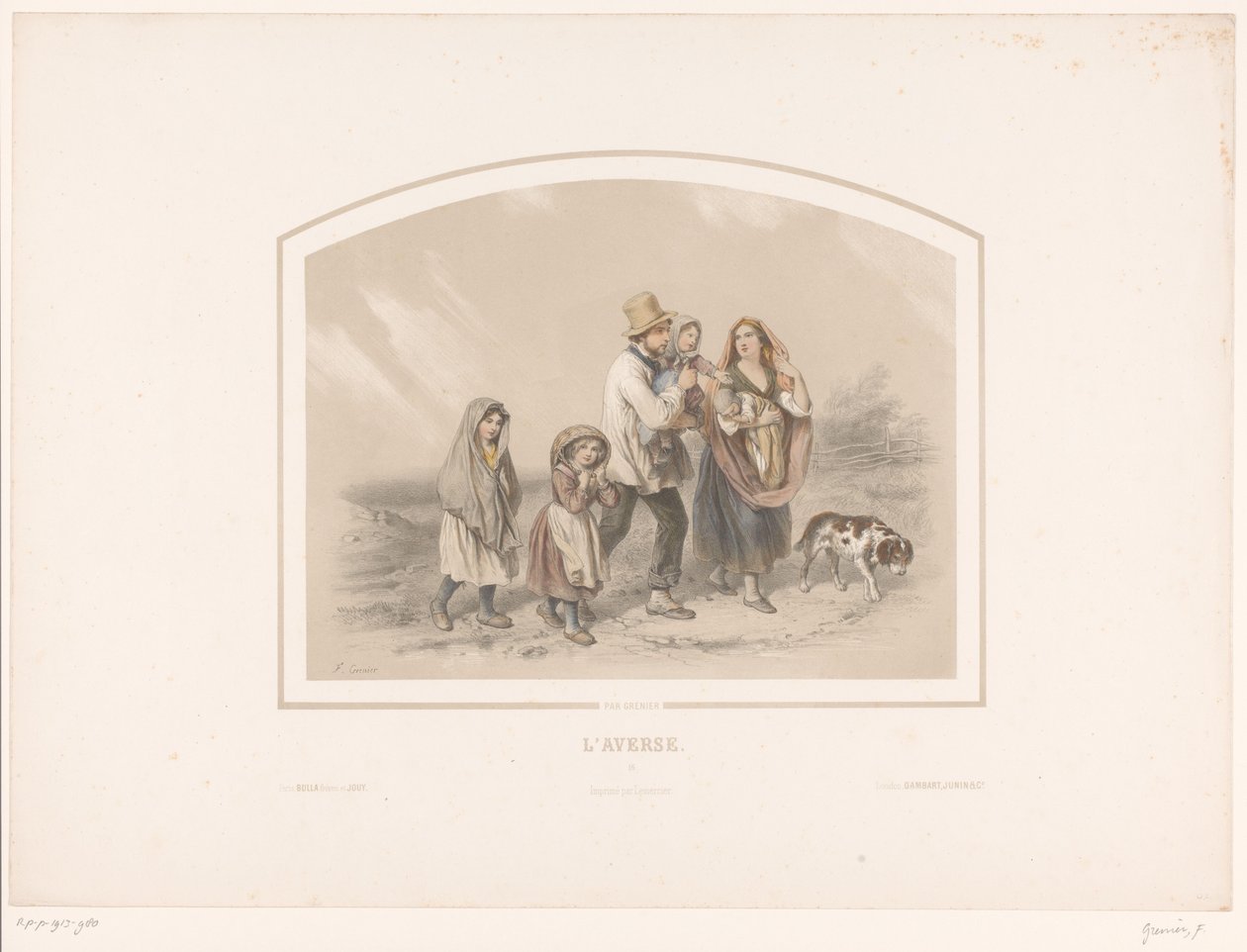 Sağanak L'Averse'de köpekli aile (nesnedeki başlık) by François Grenier
