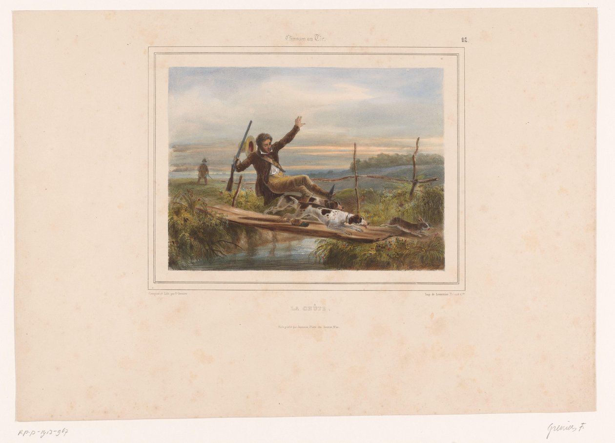 Avcı dar bir köprüde tökezledi La chûte (nesne üzerindeki başlık) Silahlı Avcılar (dizi adı) Chasses au Tir (nesne üzerinde seri başlığı) by François Grenier