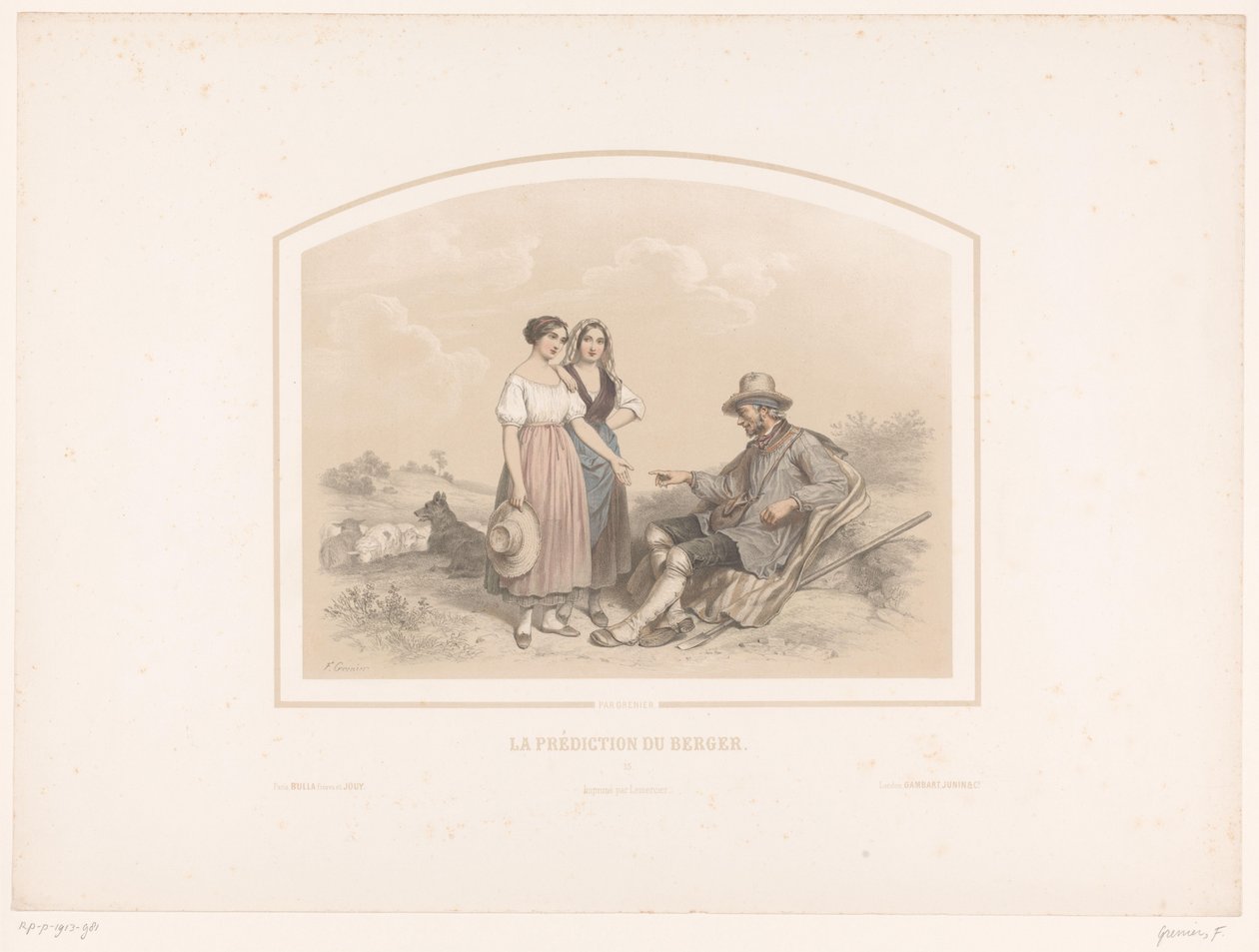 Yaşlı çoban iki çoban kıza geleceği tahmin ediyor La prédiction du berger (nesnedeki başlık) by François Grenier