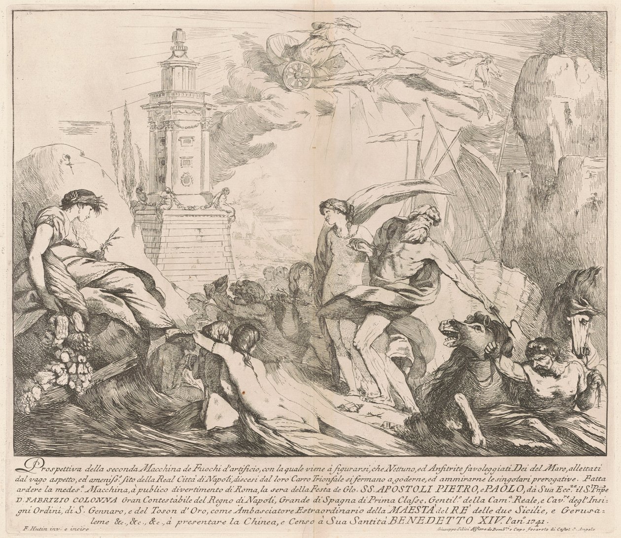 1741 Chinea için Seconda Macchina: Neptün ve Amphitrite by François Hutin