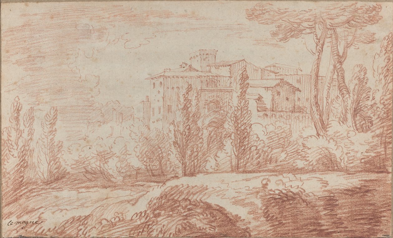 Ağaçların Arasından Görülen Bir İtalyan Surlu Kasabası by François Le Moyne