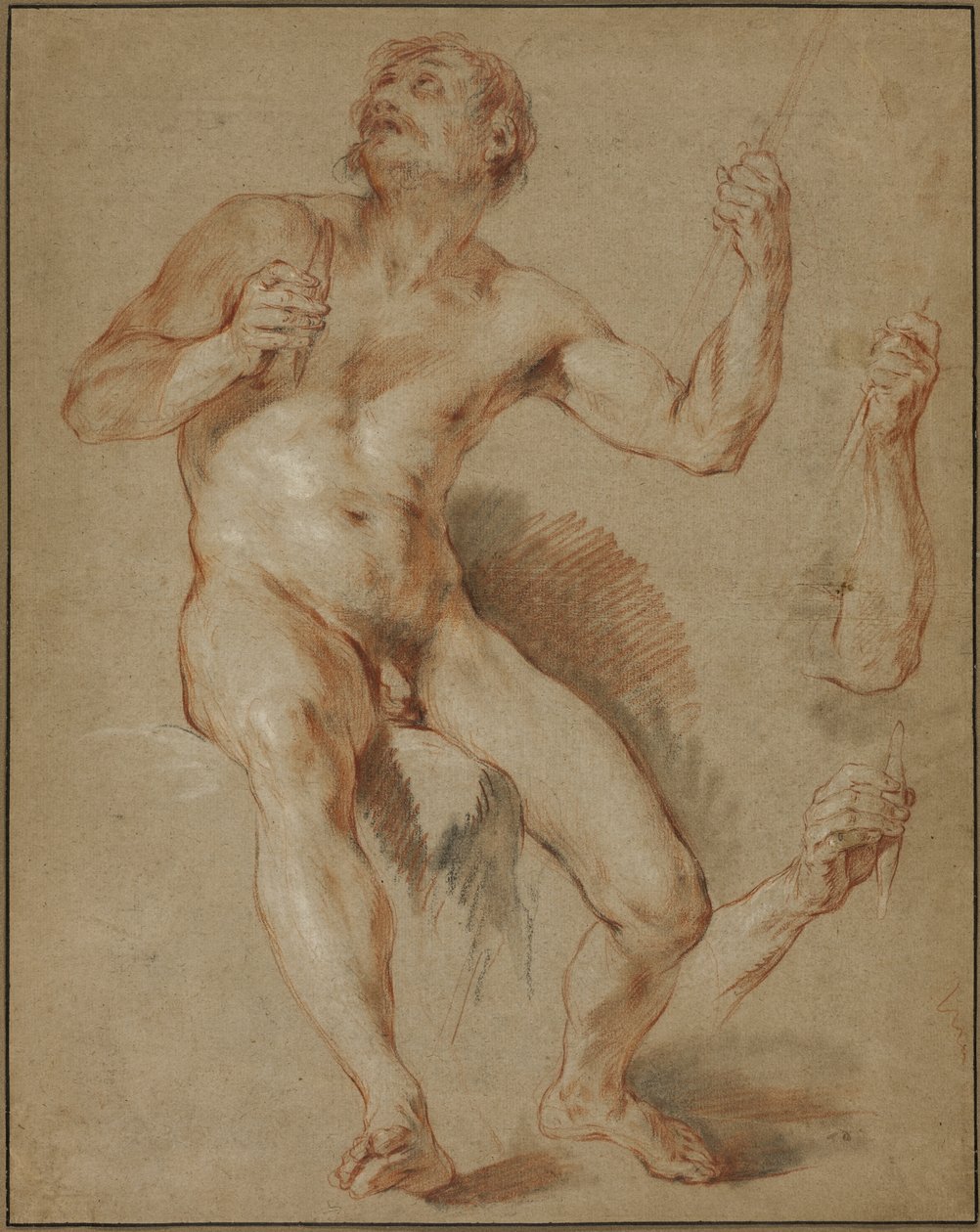 Oturan Herkül, Herkül ve Omphale için çalışma by François Le Moyne