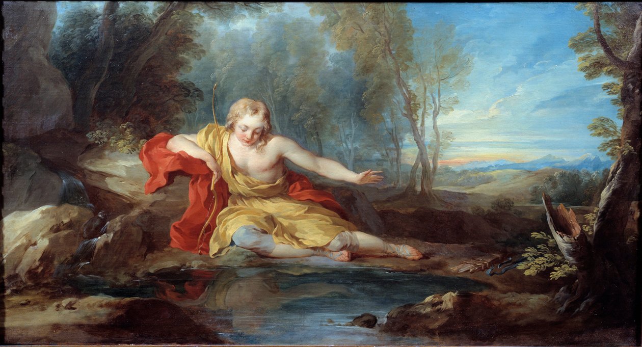Narcisse yansımasını düşünüyor (Narciso) Francois le Moyne (1688-1737) tarafından tablo 18. yüzyıl by François Lemoyne