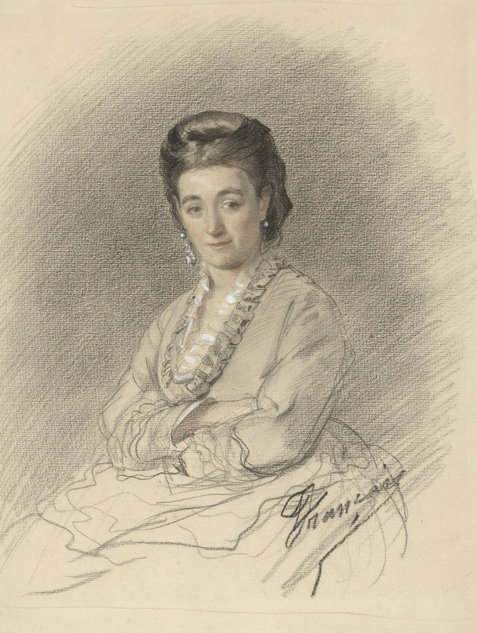 Oturan bayan, kollarını kavuşturmuş by François Louis Français (signed by artist)