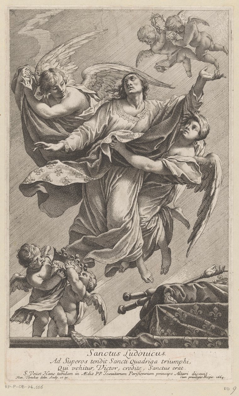 İki melek tarafından cennete taşınan Saint Louis IX Sanctus Ludovicus (nesne üzerindeki başlık) by François Tortebat
