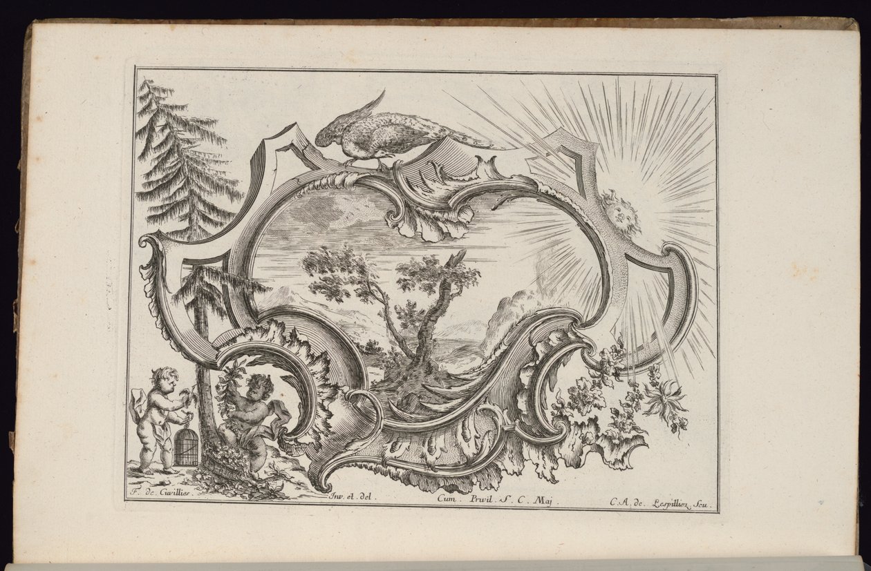 Kuşlu Güneşli Kartuş, Düzensiz Kartuşlar Kitabı by François de Cuvilliés the Elder