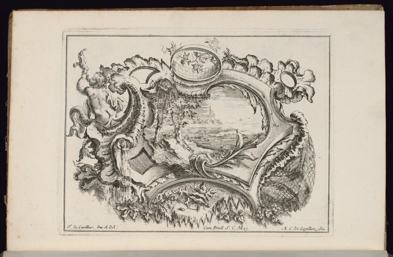 Putto Şişirme Kabuklu Kartuş, Düzensiz Kartuşlar Kitabı by François de Cuvilliés the Elder
