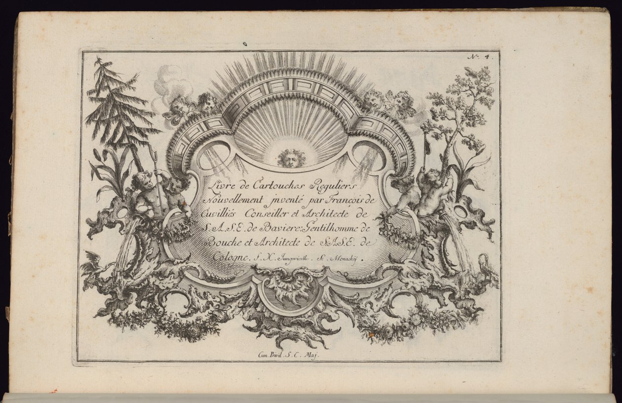 Güneşli ve Dört Rüzgarlı Kartuş, Normal Kartuşlar Kitabı by François de Cuvilliés the Elder