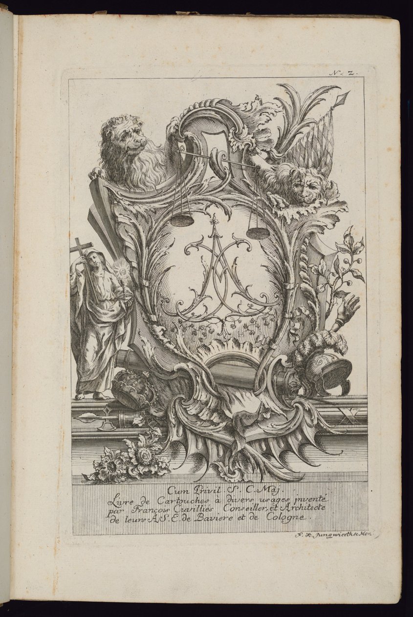 İki Aslanlı ve Şifreli Kartuş, Farklı Kullanımlar İçin Kartuşlar Kitabı by François de Cuvilliés the Elder