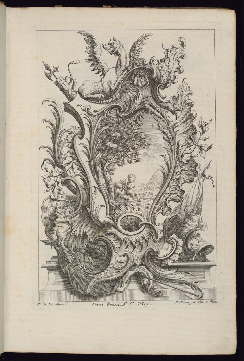 Ejderhalı Kartuş ve Armorial Trophy, Farklı Kullanımlar İçin Kartuşlar Kitabı by François de Cuvilliés the Elder