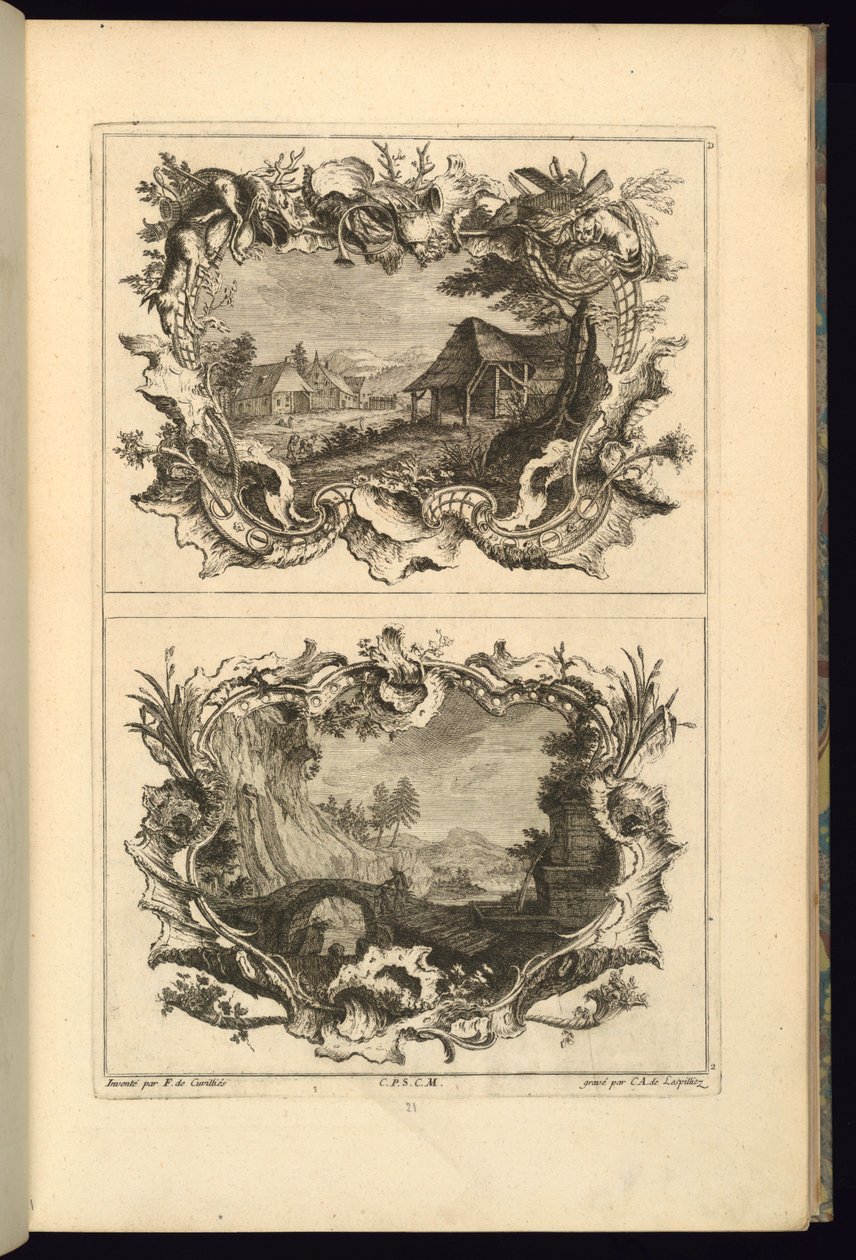 İki Kartuş için Tasarım by François de Cuvilliés the Elder
