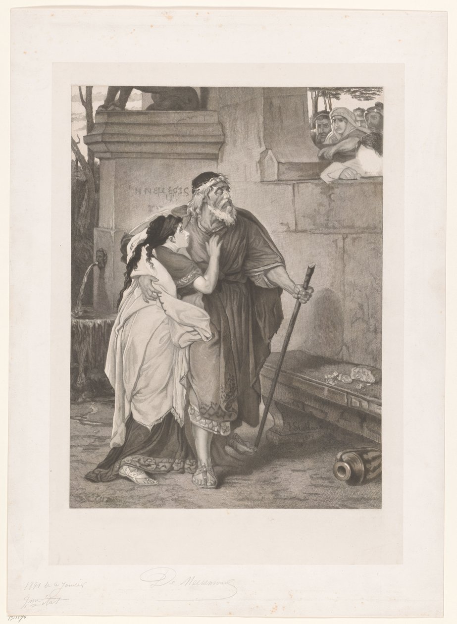 Antigone liderliğindeki Kör Oidipus by François de Meersman (signed by artist)