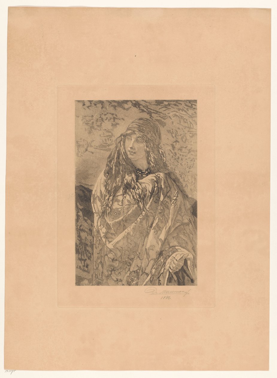 Çiçek şal ile genç kadın by François de Meersman (signed by artist)