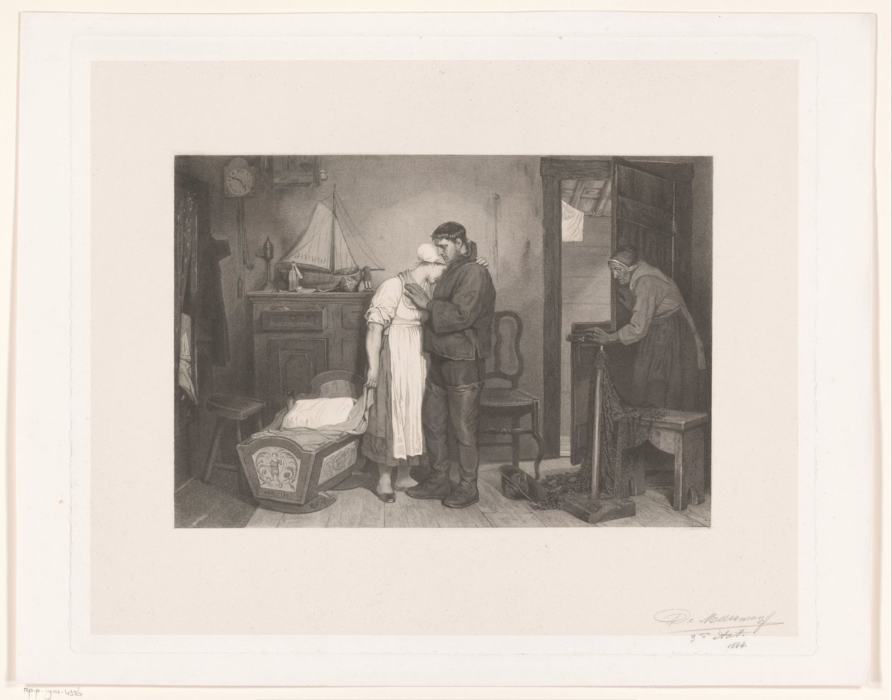 Boş bir beşik tarafından yaslı bir çift ile Visser Interior by François de Meersman (signed by artist)