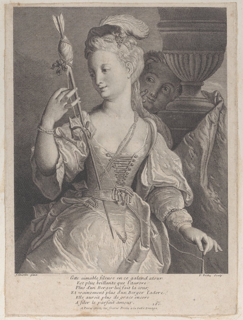 Ok için iplik ören genç kadın, 1686-1741. by François de Poilly