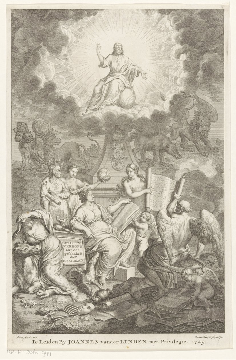 Eski ve Yeni Ahit Alegorisi H. Prideaux ile bağlantılı O. ve N. Sözleşmesi (nesne üzerindeki başlık) Başlık sayfası: Humphrey Prideaux, The Old and New Covenant aen, Yahudilerin ve komşu ulusların tarihlerinde bağlantılı by François van Bleyswijck
