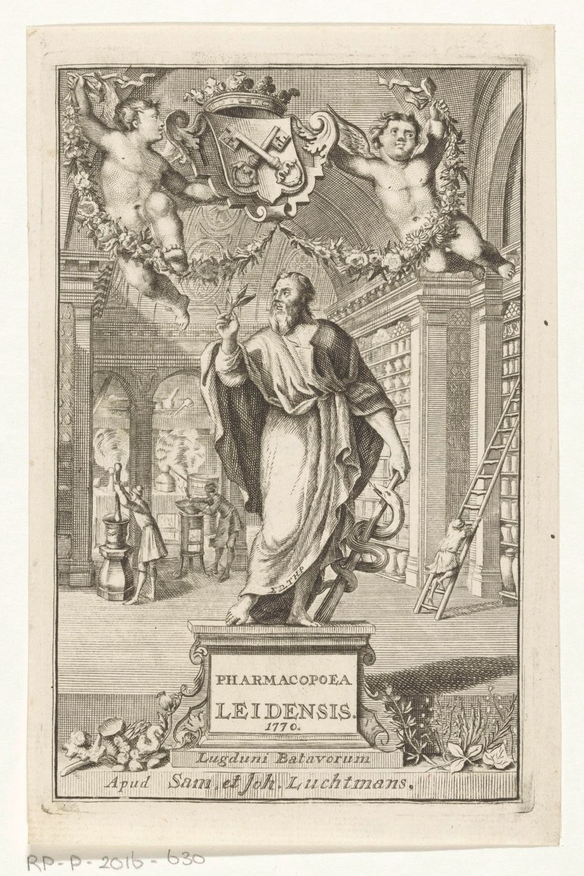 Asklepios Başlık sayfası voor: S.n., Leiden Farmakopesi, en seçkin sulh yargıçlarının otoritesi tarafından kurulan, 1770 by François van Bleyswijck