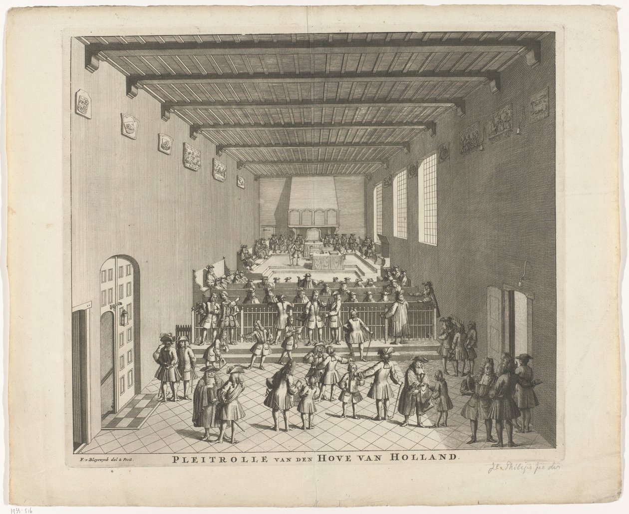 Hollanda Mahkemesi oturumda, yaklaşık 1700 Pleitrolle van den Hove of Holland (nesne üzerindeki başlık) by François van Bleyswijck