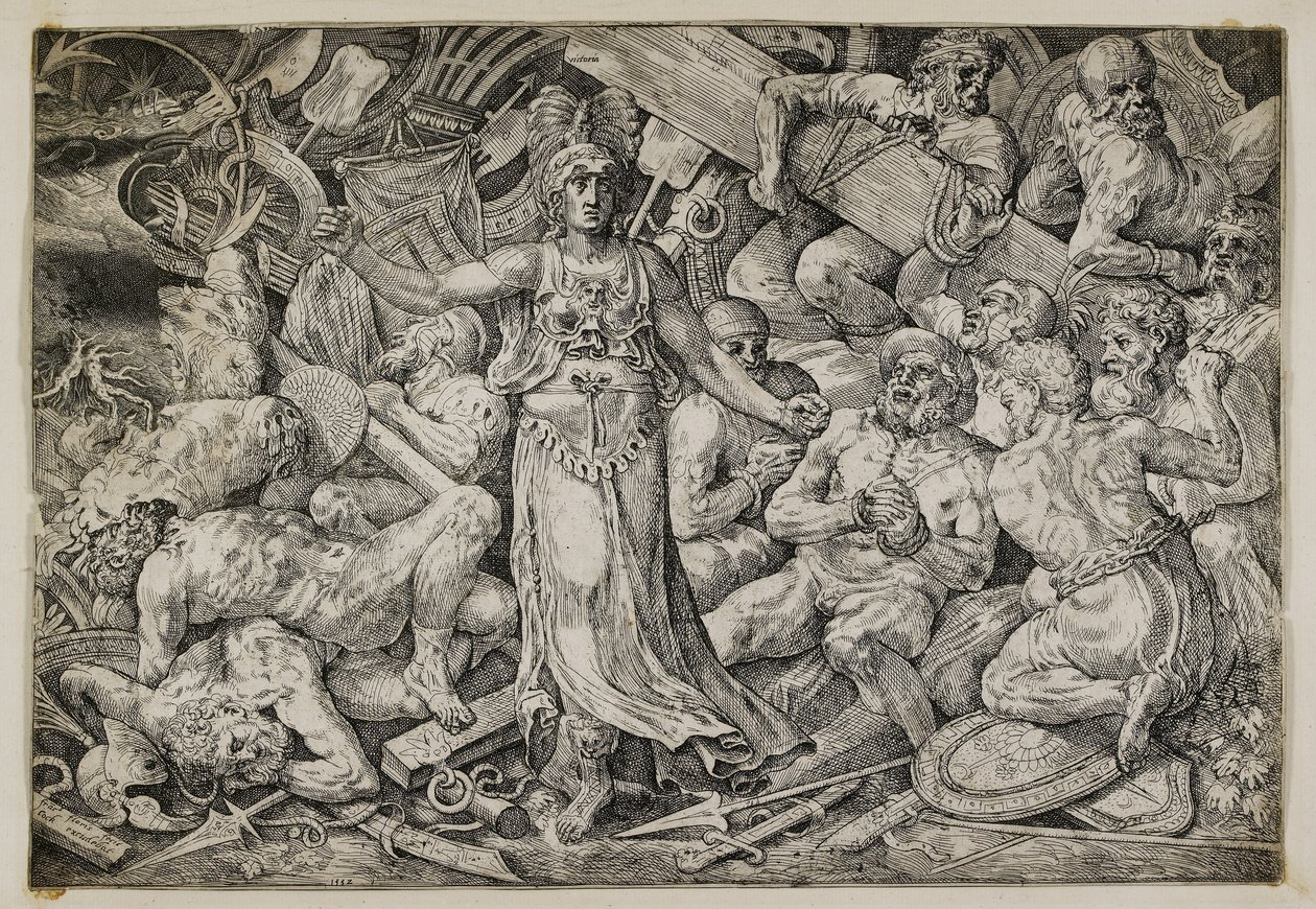 Mahkumlar ve Kupalarla çevrili Victoria, 1552 by Frans Floris