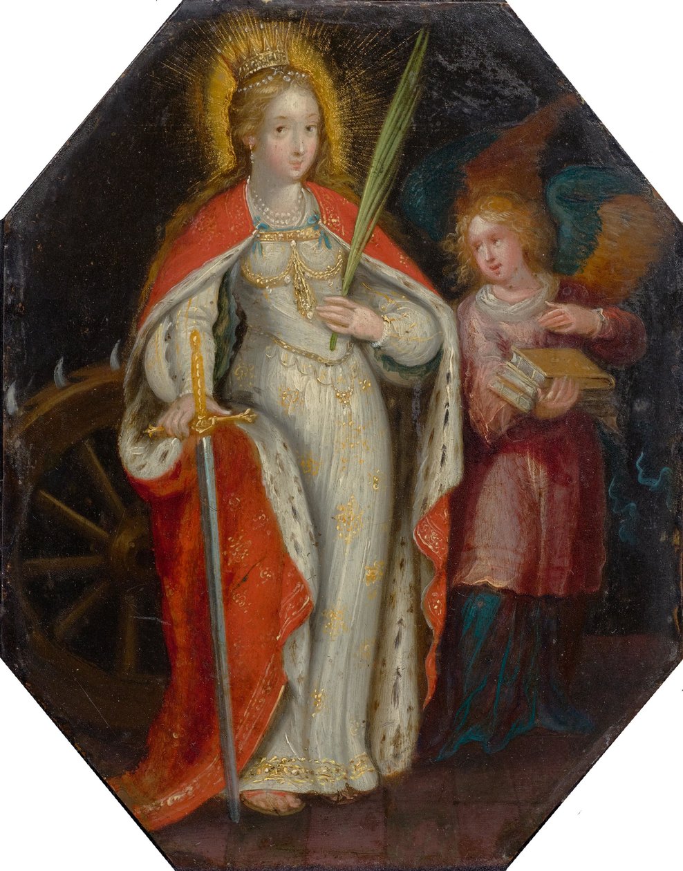 Aziz Catherine, bir melek eşliğinde by Frans Francken the Younger