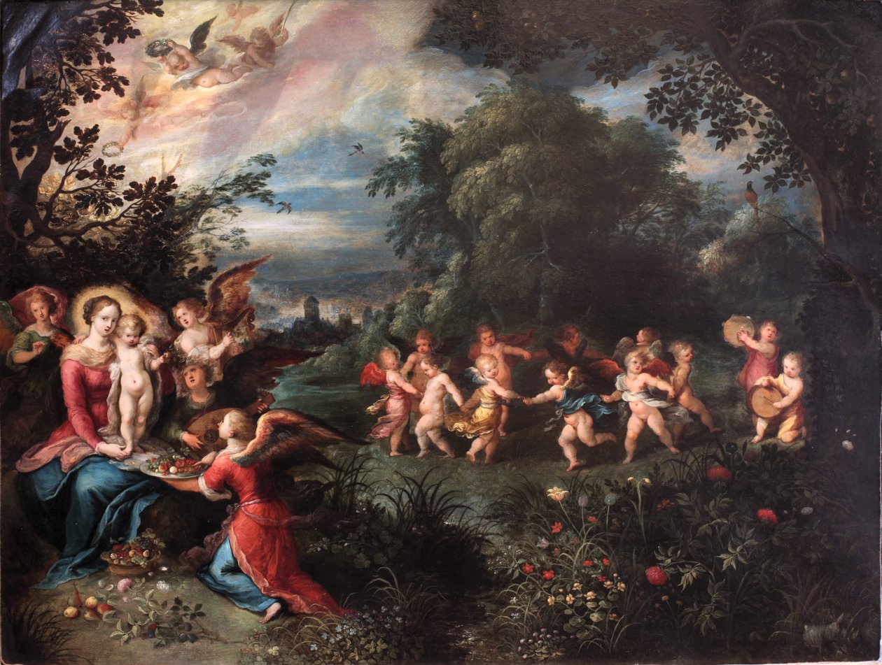 Bakire ve Çocuk bir manzarada by Frans II Francken the Younger