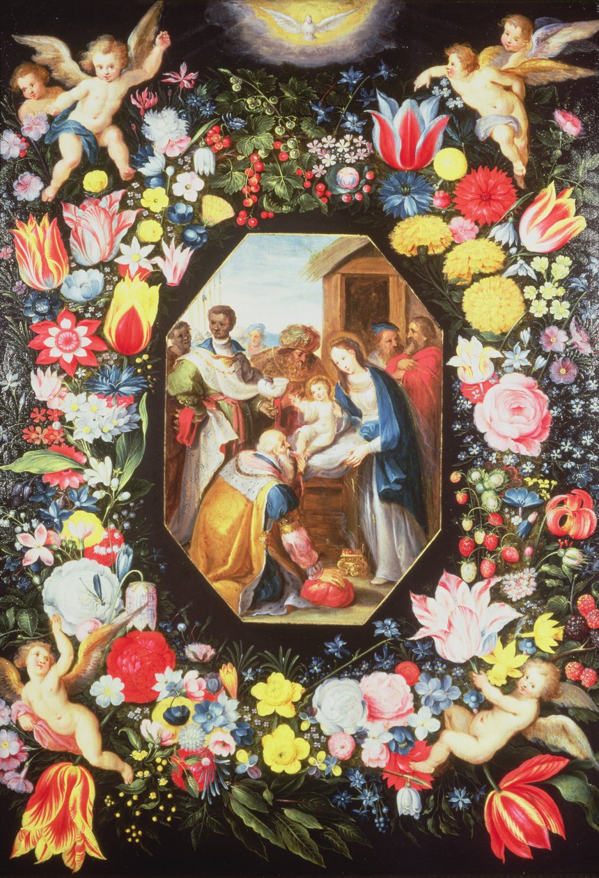 Çiçeklerden Bir Çelenkle Çevrili Büyücünün Hayranlığı by Frans II Francken the Younger