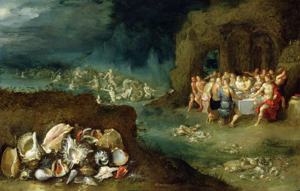 Tanrıların Bayramı ile natürmort, c.1615 (bakır üzerine yağlı boya) by Frans II Francken the Younger