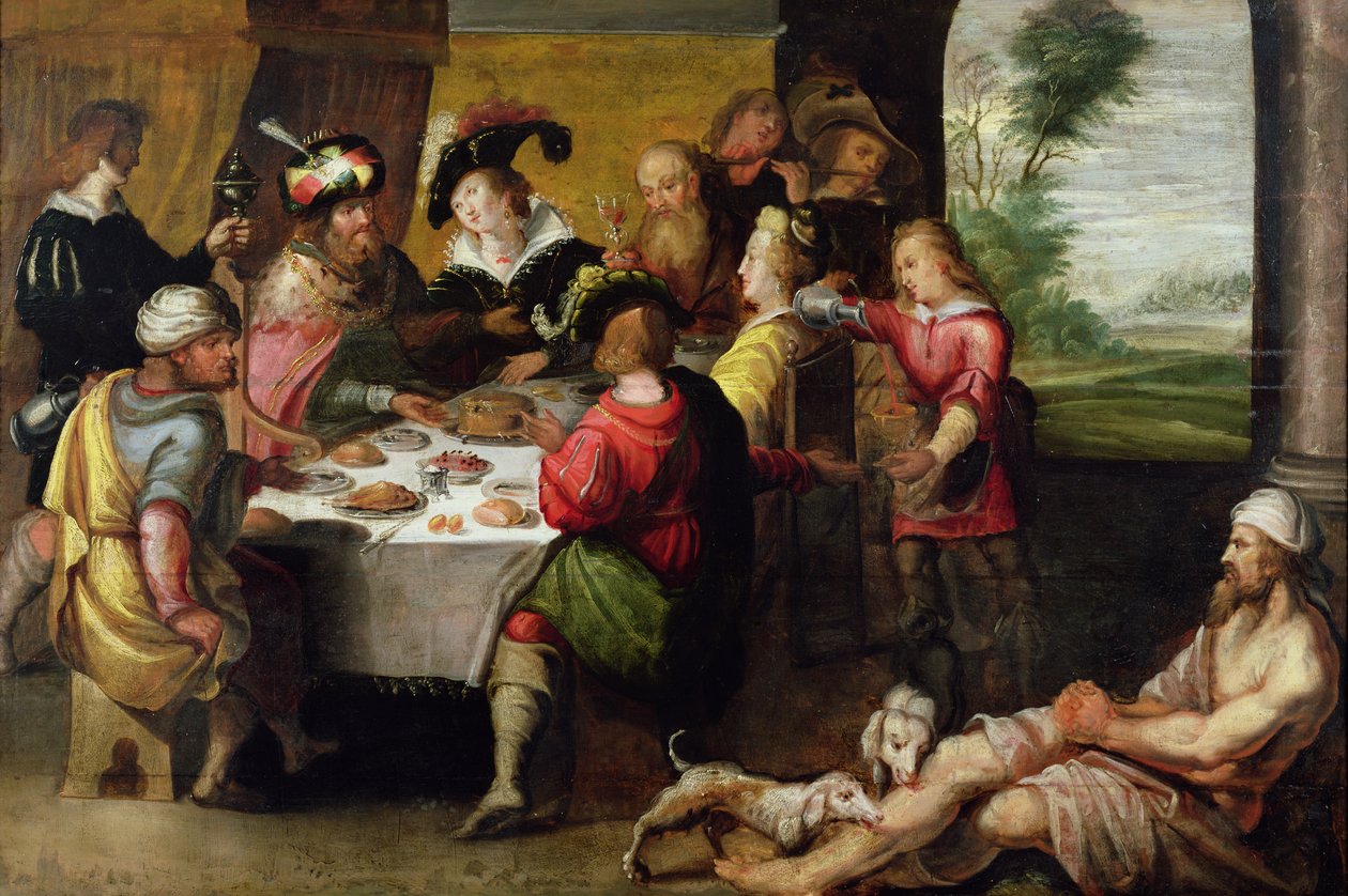 Zengin Adam ve Lazarus benzetmesi by Frans II Francken the Younger