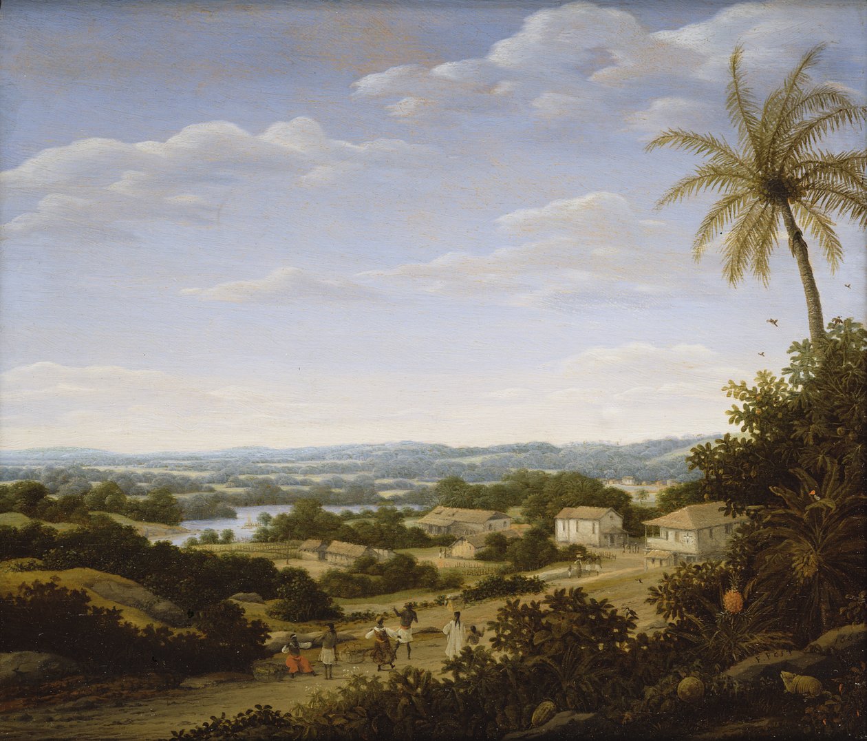 Bir köye yaklaşan yolda yerlilerle birlikte Brezilya manzarası, 1665 by Frans Post
