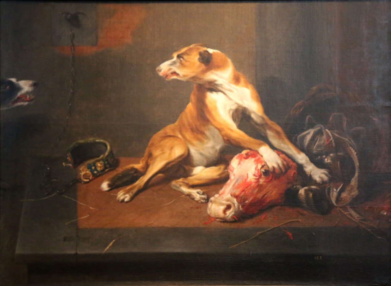 Bir kilerde iki köpek by Frans Snyders or Snijders