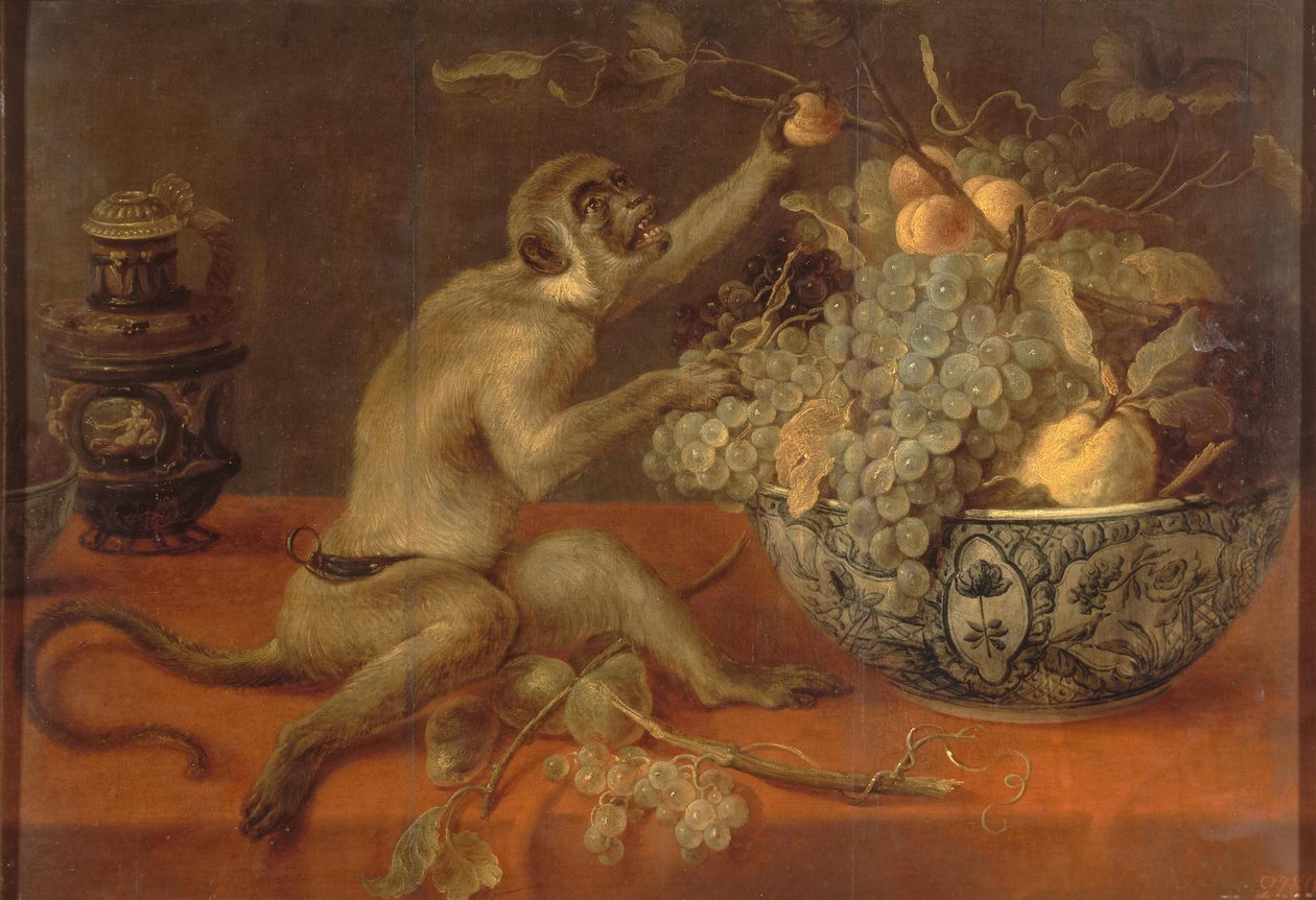 Maymunla Natürmort by Frans Snyders or Snijders