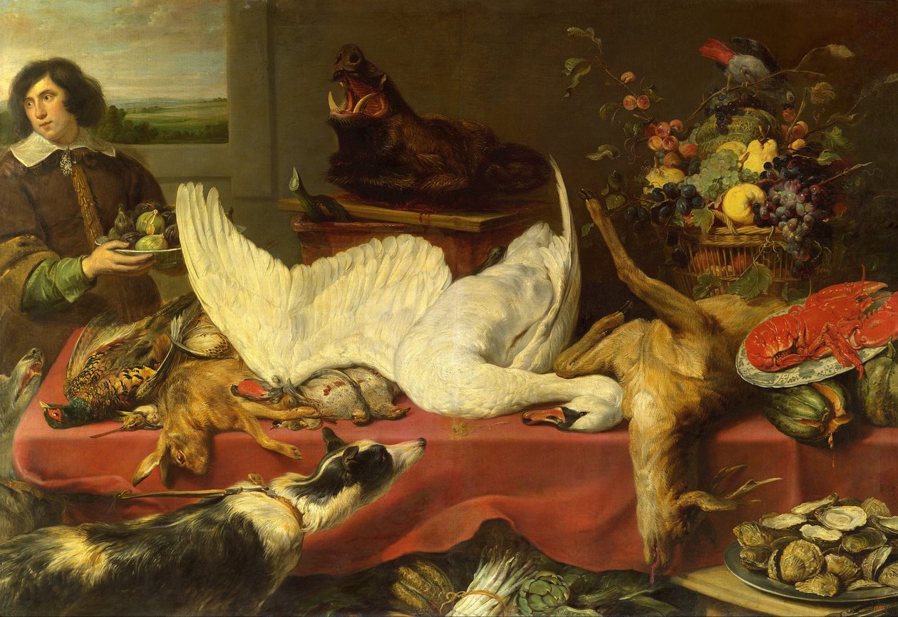 Kuğu ile natürmort by Frans Snyders or Snijders