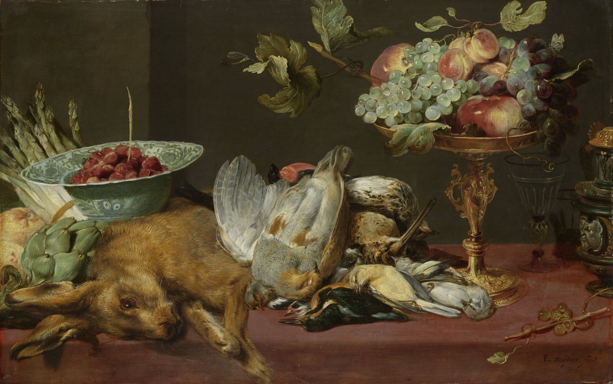 Küçük ölü oyun ve meyve ile natürmort by Frans Snyders or Snijders