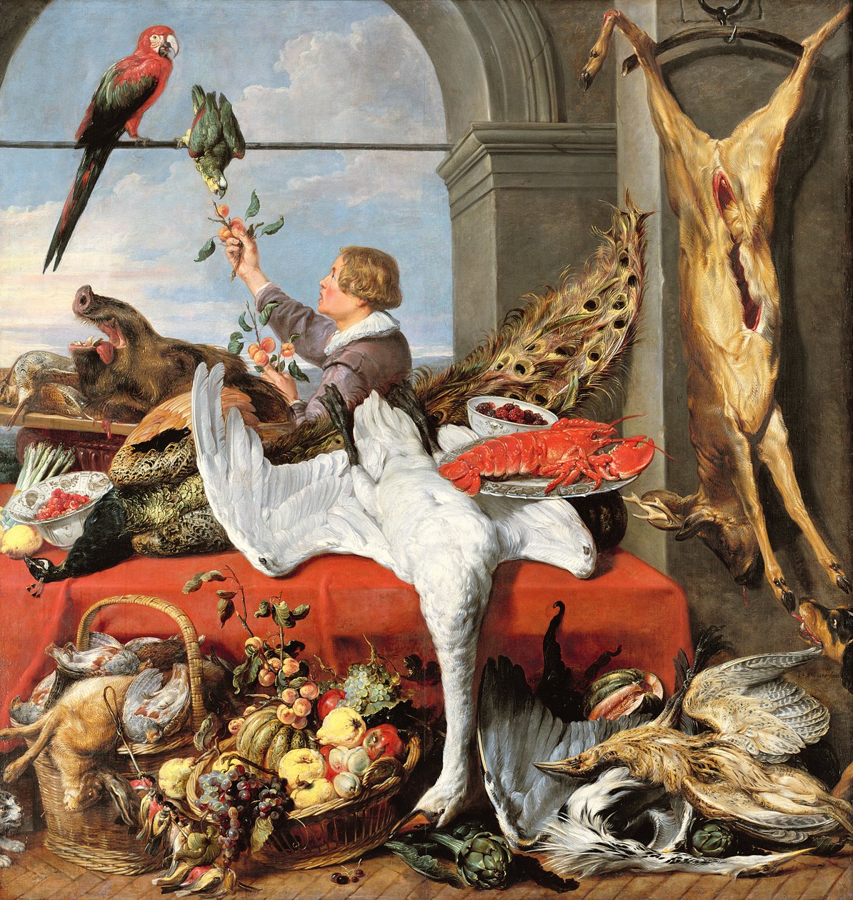 Bir ofisin içi veya av hayvanı, kümes hayvanları ve meyve ile natürmort, c.1635 by Frans Snyders or Snijders
