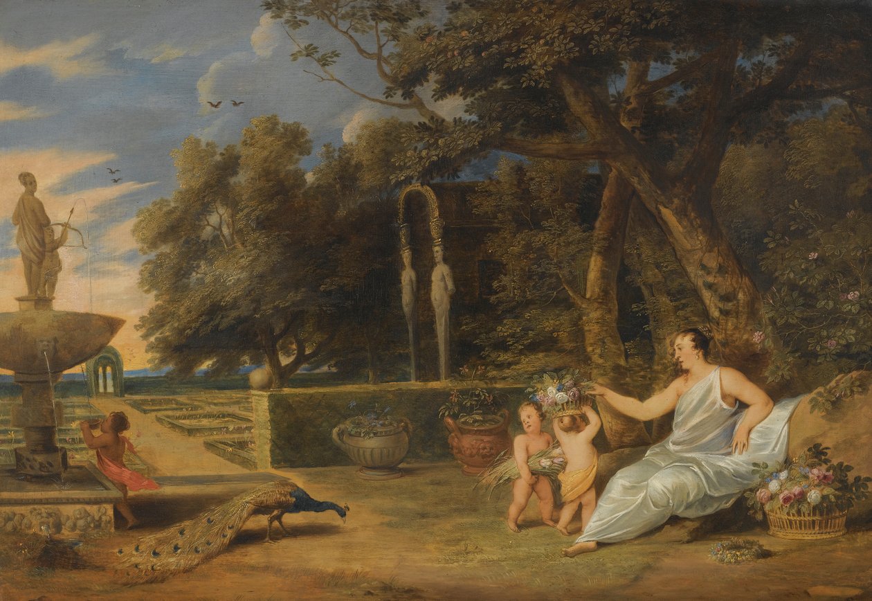 Bir bahçede üç putti ile Flora by Frans Wouters