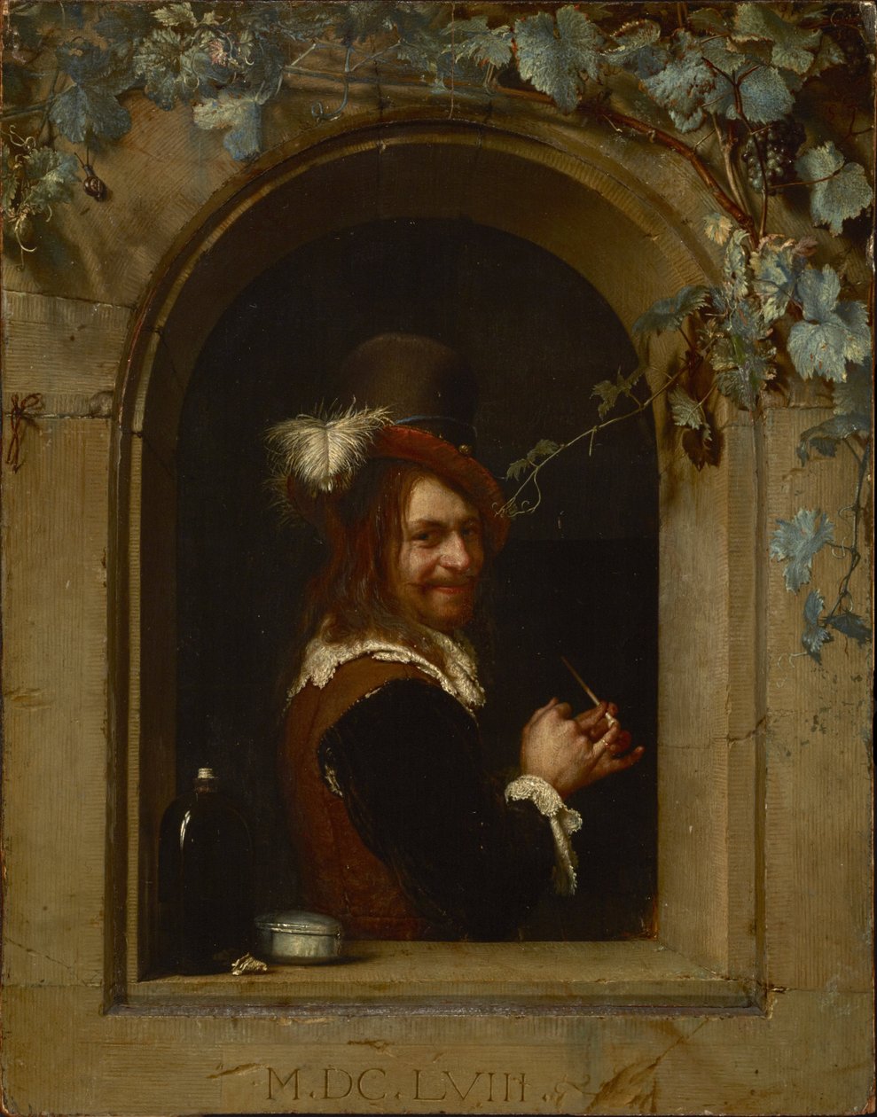 Pencerede Borulu Adam by Frans van Mieris the Elder  