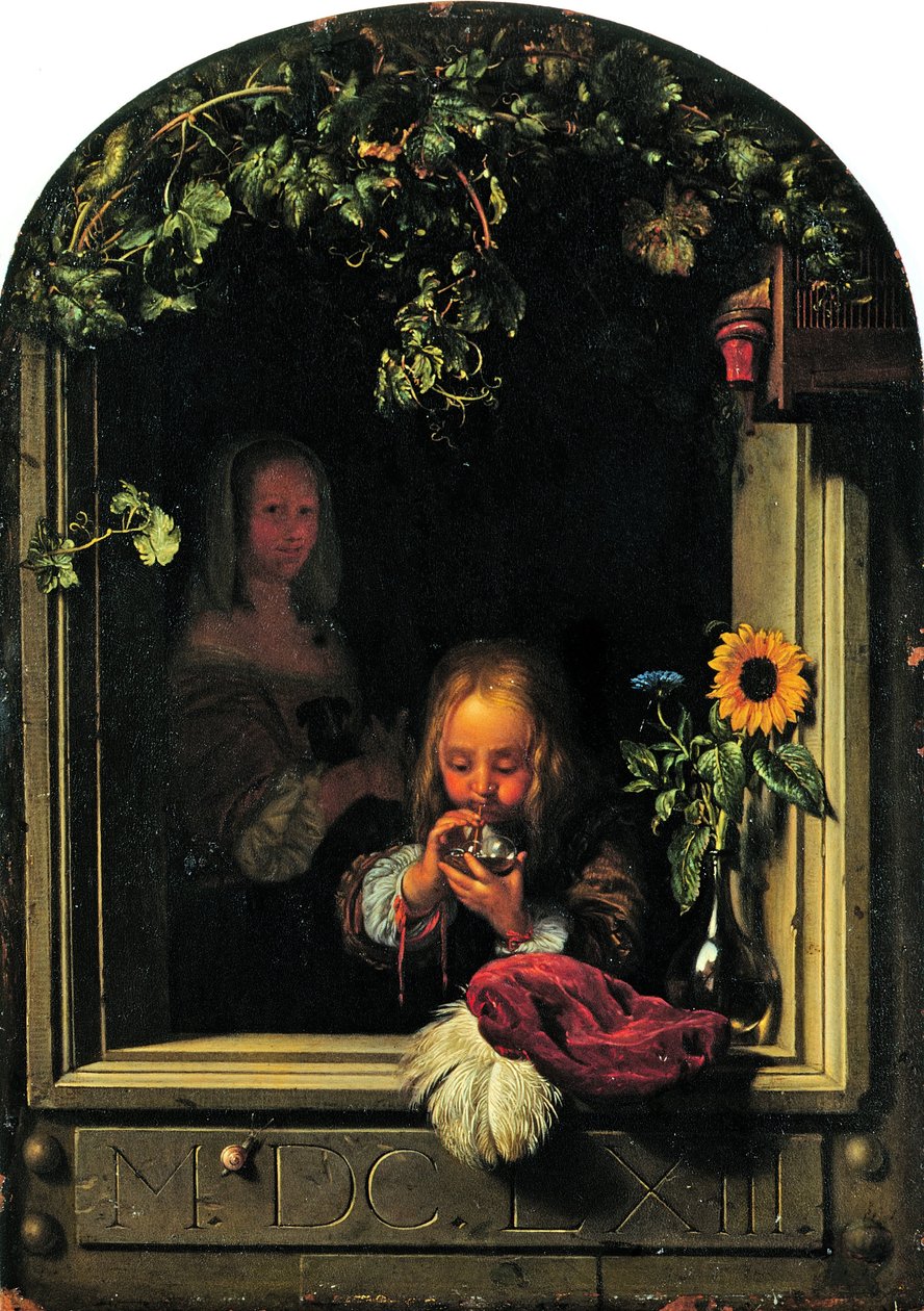 çocuk, üfleme, kabarcıklar by Frans van Mieris