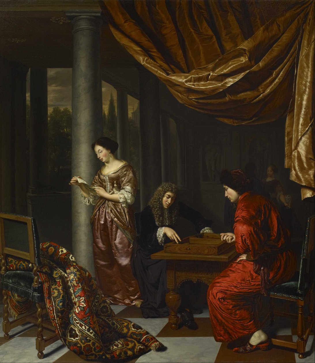 Tric-trac Oynayan Figürlerle İç Mekan by Frans van Mieris