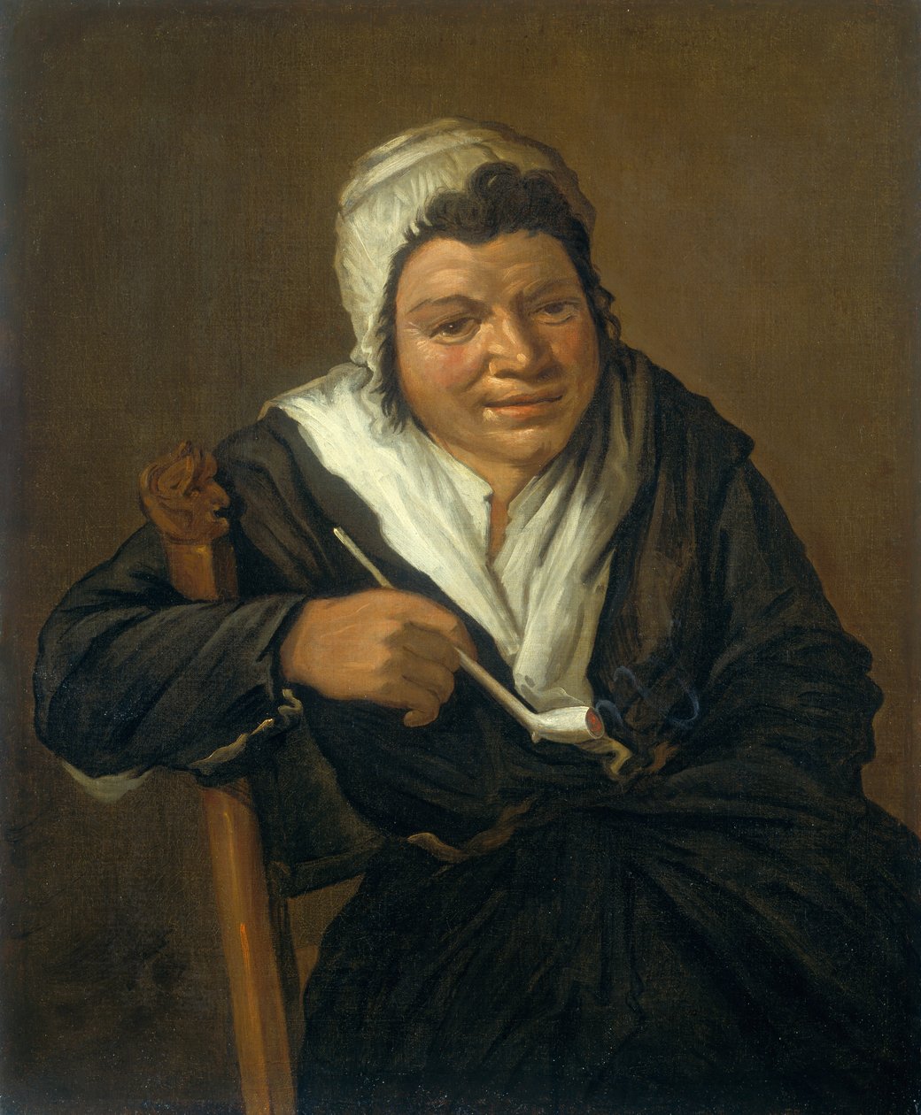 Pipo İçen Bir Kadın (tuval üzerine yağlı boya) by Frans (Follower of) Hals