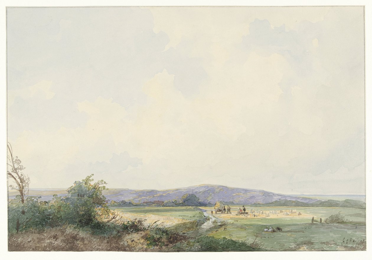 Kum tepelerinin yanında çayırlarla dolu bir manzara by Frans Arnold Breuhaus de Groot